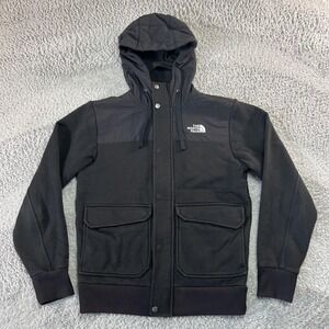 The North Face Jacket Mens Small Black Hooded Fleece Full Zip Bomber NF00CP8F